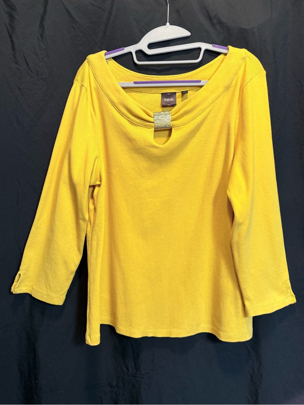 Rafaella Bright Yellow Knit Top with Gold Neck Detail